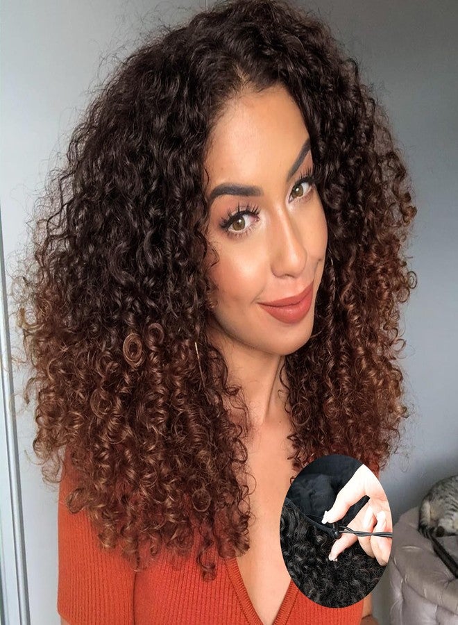 NOSTALGIA Half Wig Kinky Curly Flexi-Fit Invisi 3 in 1 Wigs Flip Drawstring Wig Glueless Synthetic With Natural Density Ready to Go Headband Wig for Women 16Inches(Black Mix Dark Brown 1B/33) - Image 1